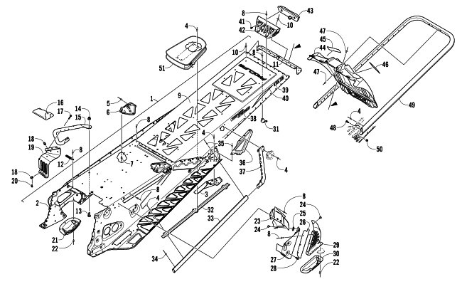 Parts Diagram for Arctic Cat 2013 M 800 SNO PRO 153 SNOWMOBILE TUNNEL, REAR BUMPER, AND SNOWFLAP ASSEMBLY