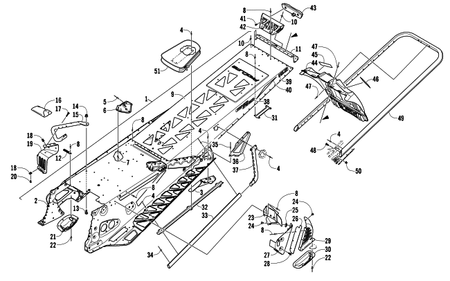 Parts Diagram for Arctic Cat 2013 M 800 SNO PRO 162 SNOWMOBILE TUNNEL, REAR BUMPER, AND SNOWFLAP ASSEMBLY