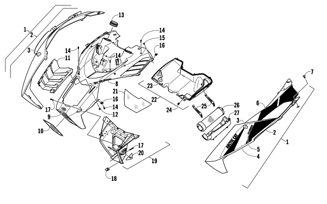 Parts Diagram for Arctic Cat 2013 XF 1100 TURBO SNO PRO SNOWMOBILE HOOD AND AIR INTAKE ASSEMBLY