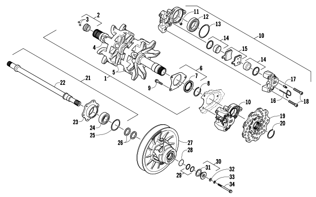 Parts Diagram for Arctic Cat 2013 M 800 SNO PRO LTD 162 SNOWMOBILE DRIVE TRAIN SHAFTS AND BRAKE ASSEMBLIES
