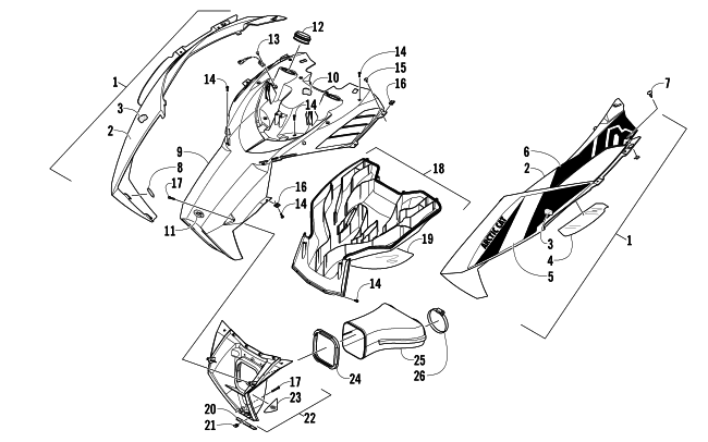 Parts Diagram for Arctic Cat 2013 M 800 HCR 153 SNOWMOBILE HOOD AND AIR INTAKE ASSEMBLY