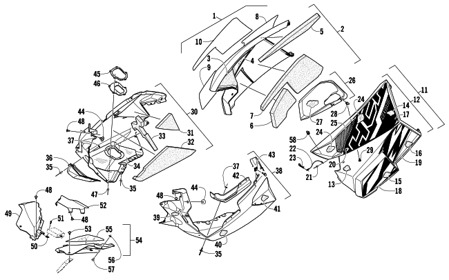 Parts Diagram for Arctic Cat 2013 M 800 HCR 153 SNOWMOBILE SKID PLATE AND SIDE PANEL ASSEMBLY
