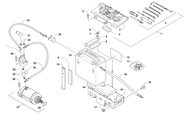 Parts Diagram for Arctic Cat 2017 TBX 700 EPS ATV BATTERY AND STARTER ASSEMBLY