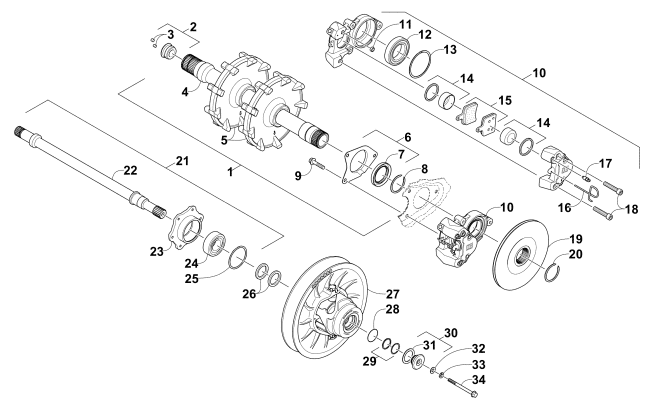 Parts Diagram for Arctic Cat 2014 ZR 8000 SNO PRO LTD SNOWMOBILE DRIVE TRAIN SHAFTS AND BRAKE ASSEMBLIES