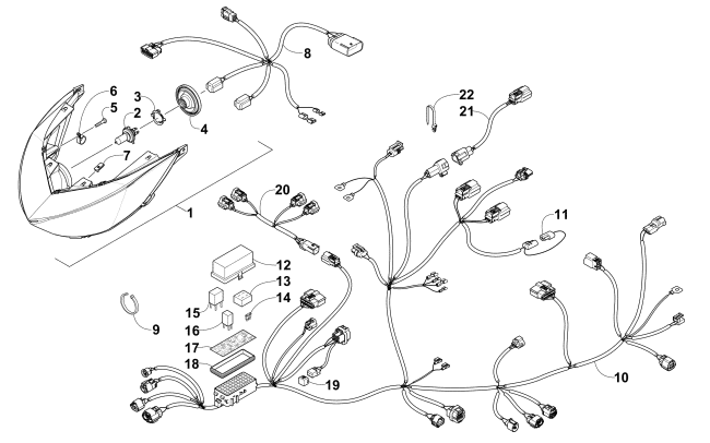 Parts Diagram for Arctic Cat 2013 F 1100 TURBO SNO PRO RR SNOWMOBILE HEADLIGHT AND WIRING ASSEMBLIES