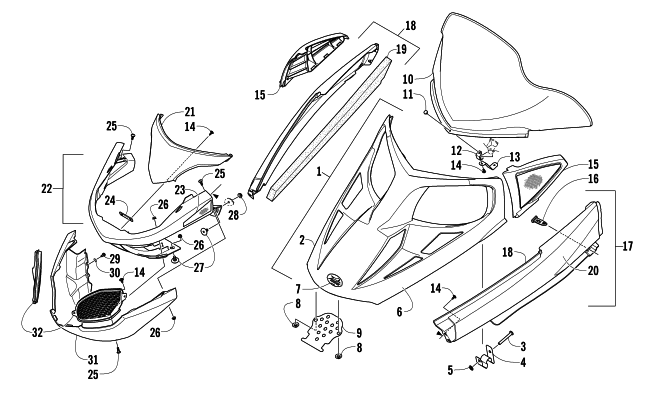 Parts Diagram for Arctic Cat 2013 T570 SNOWMOBILE HOOD, WINDSHIELD, AND FRONT BUMPER ASSEMBLY