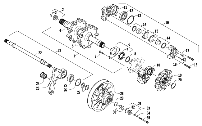 Parts Diagram for Arctic Cat 2013 F 1100 TURBO SNO PRO RR SNOWMOBILE DRIVE TRAIN SHAFTS AND BRAKE ASSEMBLIES