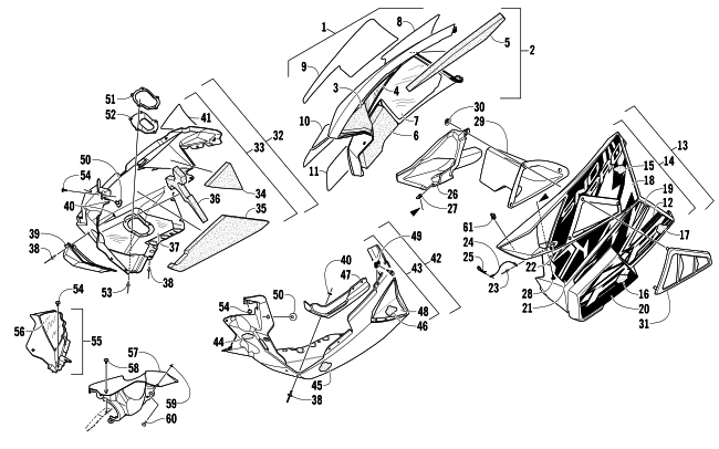 Parts Diagram for Arctic Cat 2013 F 1100 TURBO SNO PRO RR SNOWMOBILE SKID PLATE AND SIDE PANEL ASSEMBLY