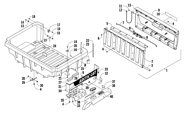 Parts Diagram for Arctic Cat 2013 PROWLER 550 XT ATV CARGO BOX AND TAILGATE ASSEMBLY