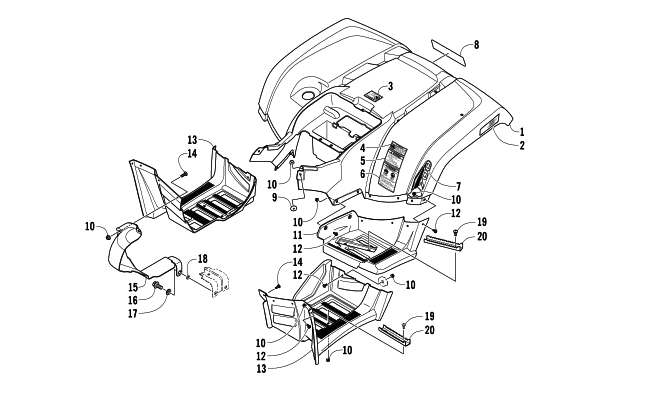 Parts Diagram for Arctic Cat 2013 700 DIESEL ATV REAR BODY PANEL AND FOOTWELL ASSEMBLIES