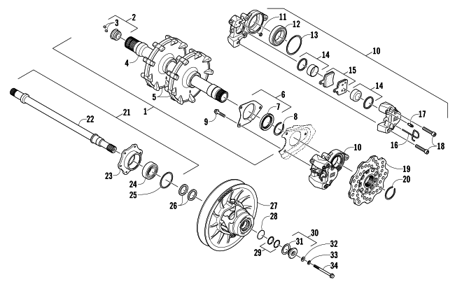 Parts Diagram for Arctic Cat 2013 F 800 SNO PRO RR K SNOWMOBILE DRIVE TRAIN SHAFTS AND BRAKE ASSEMBLIES