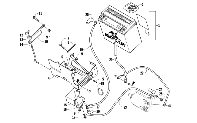 Parts Diagram for Arctic Cat 2012 TZ1 SNOWMOBILE BATTERY AND TRAY ASSEMBLY