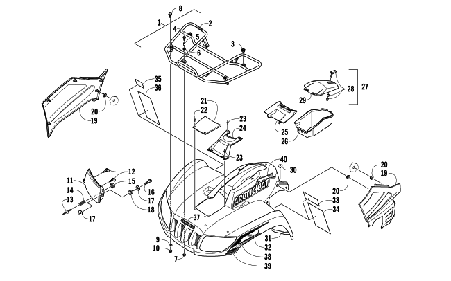 Parts Diagram for Arctic Cat 2013 TRV 700 XT ATV FRONT RACK, BODY PANEL, AND HEADLIGHT ASSEMBLIES