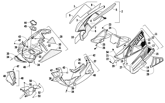 Parts Diagram for Arctic Cat 2013 F 1100 TURBO LXR SNOWMOBILE SKID PLATE AND SIDE PANEL ASSEMBLY