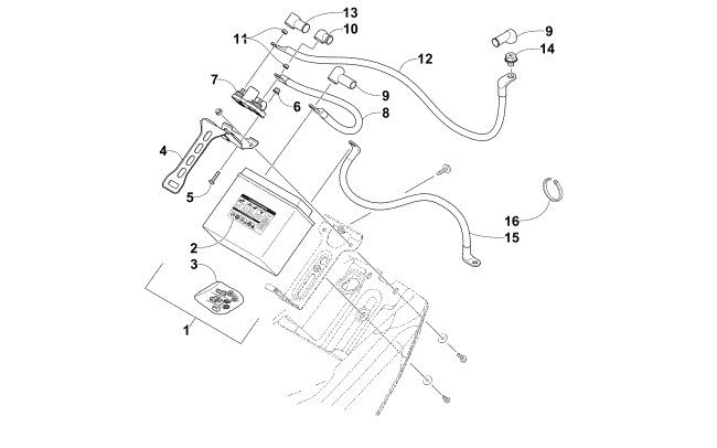 Parts Diagram for Arctic Cat 2012 F 1100 TURBO SNO PRO ANNIVERSARY SNOWMOBILE BATTERY AND TRAY ASSEMBLY