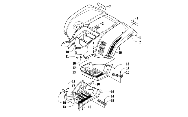 Parts Diagram for Arctic Cat 2013 TRV 1000 LTD ATV REAR BODY PANEL AND FOOTWELL ASSEMBLIES