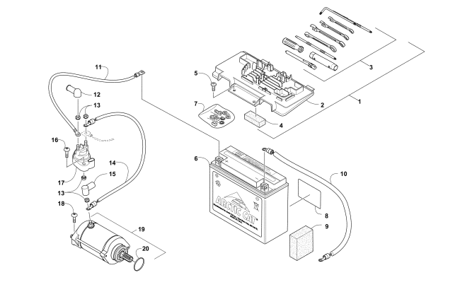 Parts Diagram for Arctic Cat 2013 TRV 1000 LTD ATV BATTERY AND STARTER ASSEMBLY