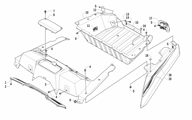 Parts Diagram for Arctic Cat 2013 WILDCAT 1000 LTD LATE BUILD ATV CARGO BOX AND TAILLIGHT ASSEMBLY