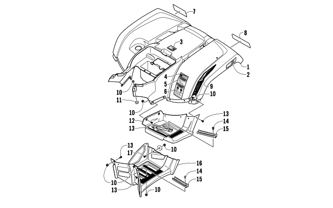 Parts Diagram for Arctic Cat 2013 TRV 700 LTD ATV REAR BODY PANEL AND FOOTWELL ASSEMBLIES