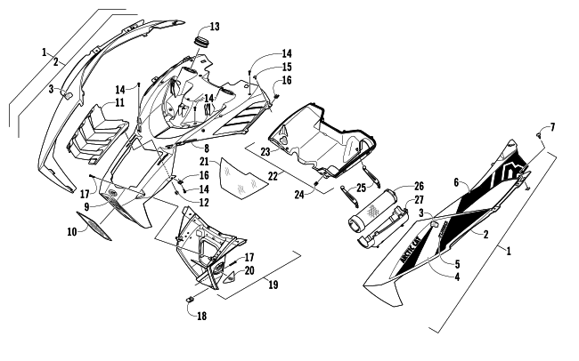 Parts Diagram for Arctic Cat 2013 M 1100 TURBO HCR SNOWMOBILE HOOD AND AIR INTAKE ASSEMBLY