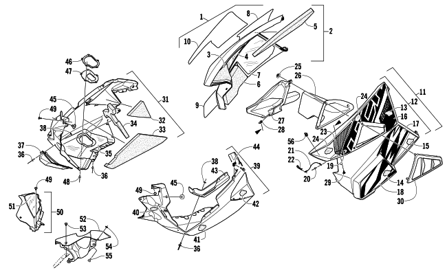 Parts Diagram for Arctic Cat 2013 M 1100 TURBO HCR SNOWMOBILE SKID PLATE AND SIDE PANEL ASSEMBLY