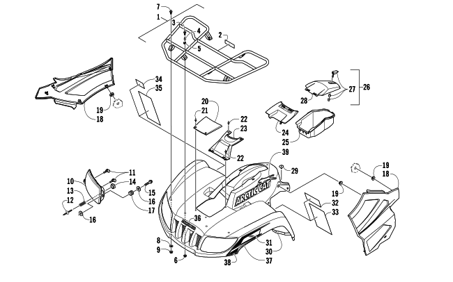 Parts Diagram for Arctic Cat 2013 TRV 500 ATV FRONT RACK, BODY PANEL, AND HEADLIGHT ASSEMBLIES