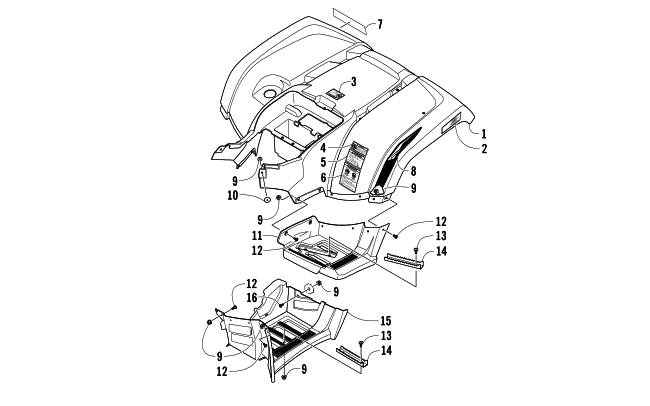 Parts Diagram for Arctic Cat 2013 TRV 500 ATV REAR BODY PANEL AND FOOTWELL ASSEMBLIES