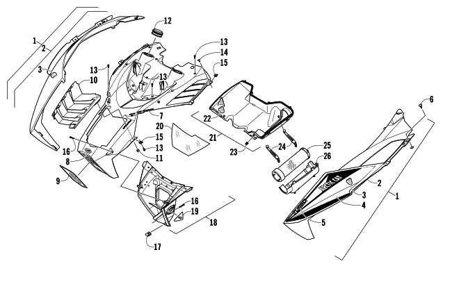 Parts Diagram for Arctic Cat 2013 M 1100 TURBO 153 SNOWMOBILE HOOD AND AIR INTAKE ASSEMBLY