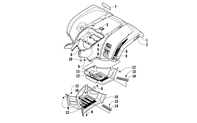 Parts Diagram for Arctic Cat 2013 TRV 400 ATV REAR BODY PANEL AND FOOTWELL ASSEMBLIES