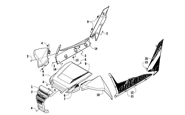 Parts Diagram for Arctic Cat 2013 WILDCAT 1000 LTD ATV FRONT AND SIDE PANEL ASSEMBLIES