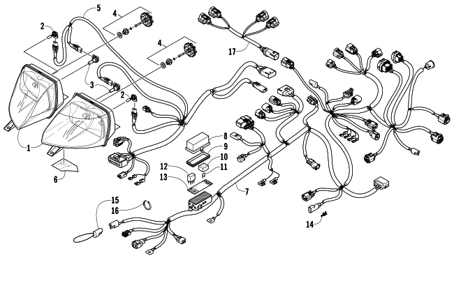 Parts Diagram for Arctic Cat 2013 TZ1 TURBO LXR SNOWMOBILE HEADLIGHT AND WIRING ASSEMBLIES