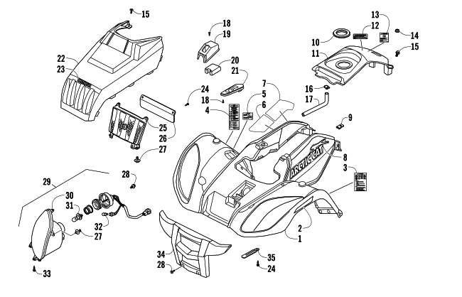 Parts Diagram for Arctic Cat 2013 150 UTILITY ATV FRONT BODY PANEL AND HEADLIGHT ASSEMBLIES