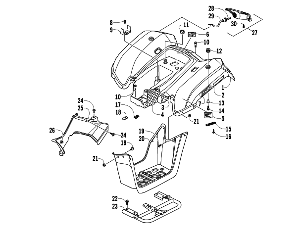 Parts Diagram for Arctic Cat 2013 150 UTILITY ATV REAR BODY PANEL AND TAILLIGHT ASSEMBLIES