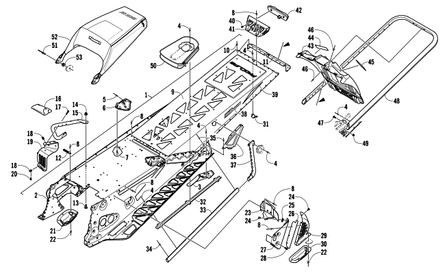 Parts Diagram for Arctic Cat 2013 XF 800 HIGH COUNTRY SNO PRO LTD SNOWMOBILE TUNNEL, REAR BUMPER, AND SNOWFLAP ASSEMBLY