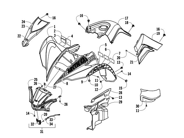 Parts Diagram for Arctic Cat 2013 XC 450 EFI ATV FRONT BODY ASSEMBLY