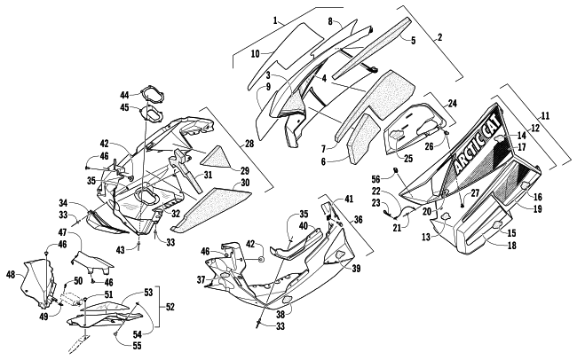 Parts Diagram for Arctic Cat 2013 F 800 LXR SNOWMOBILE SKID PLATE AND SIDE PANEL ASSEMBLY