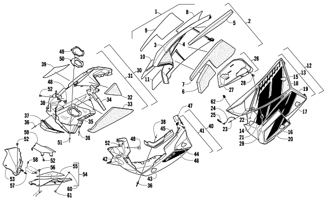 Parts Diagram for Arctic Cat 2013 F 800 TUCKER HIBBERT SIGNATURE EDITION SNOWMOBILE SKID PLATE AND SIDE PANEL ASSEMBLY