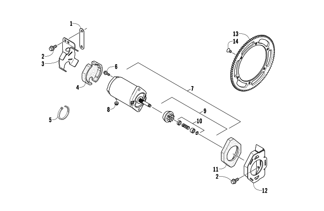 Parts Diagram for Arctic Cat 2013 BEARCAT 570 SNOWMOBILE ELECTRIC START - STARTER MOTOR ASSEMBLY