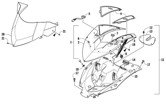 Parts Diagram for Arctic Cat 2013 SNO PRO 600 SNOWMOBILE POD AND WINDSHIELD ASSEMBLY