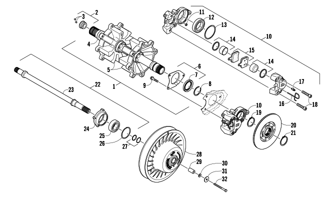 Parts Diagram for Arctic Cat 2013 SNO PRO 600 CROSS COUNTRY SNOWMOBILE DRIVE TRAIN SHAFTS AND BRAKE ASSEMBLIES