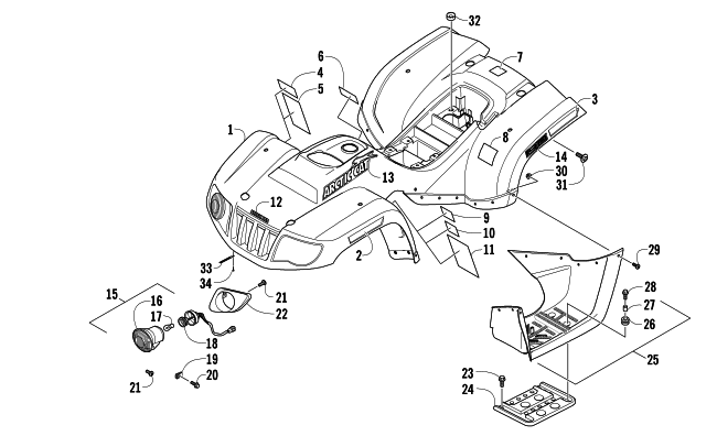 Parts Diagram for Arctic Cat 2013 90 2X4 UTILITY ATV BODY PANEL AND HEADLIGHT ASSEMBLY