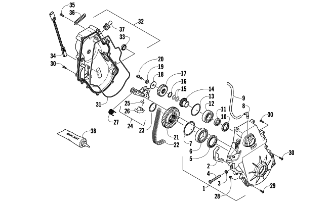Parts Diagram for Arctic Cat 2013 SNO PRO 600 SNOWMOBILE CHAIN CASE ASSEMBLY