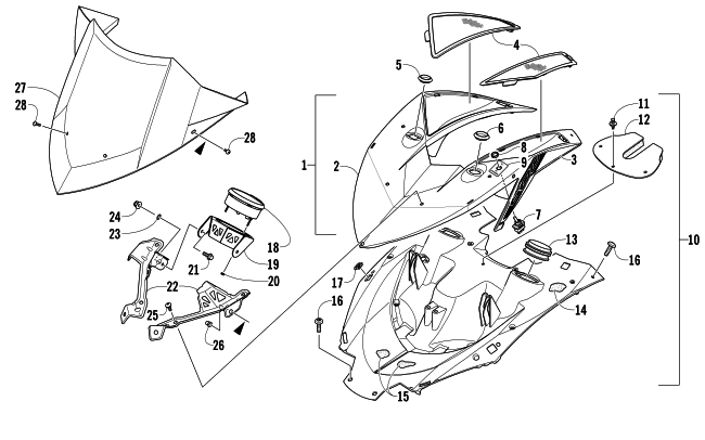 Parts Diagram for Arctic Cat 2013 SNO PRO 600 CROSS COUNTRY SNOWMOBILE POD AND WINDSHIELD ASSEMBLY