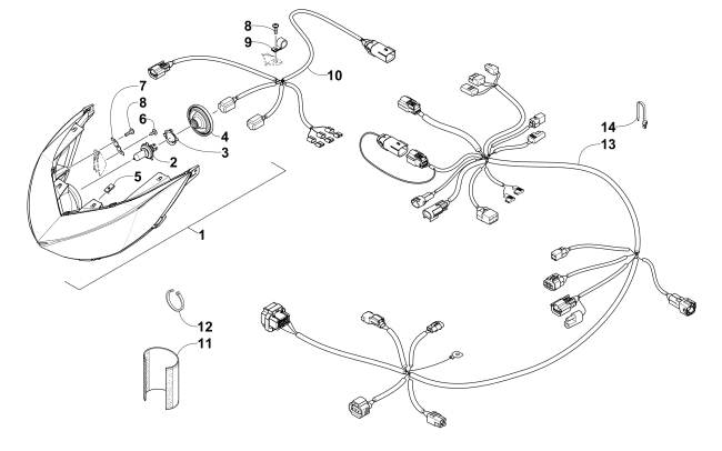 Parts Diagram for Arctic Cat 2013 SNO PRO 600 CROSS COUNTRY SNOWMOBILE HEADLIGHT AND WIRING ASSEMBLY