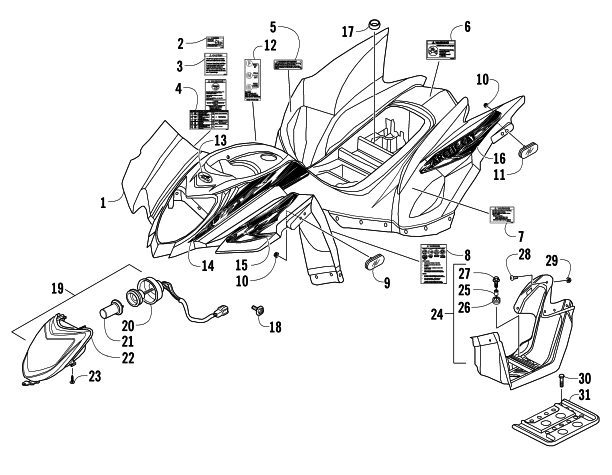 Parts Diagram for Arctic Cat 2013 90 2X4 DVX ATV BODY PANEL AND HEADLIGHT ASSEMBLY