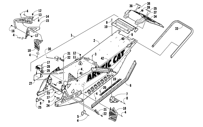 Parts Diagram for Arctic Cat 2013 SNO PRO 500 SNOWMOBILE CHASSIS, REAR BUMPER, AND SNOWFLAP ASSEMBLY