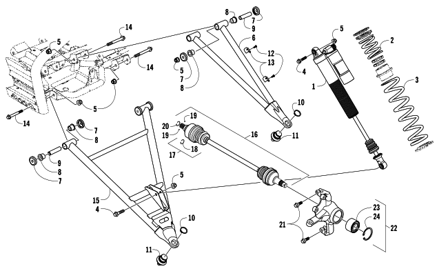 Parts Diagram for Arctic Cat 2014 WILDCAT 4 ATV FRONT SUSPENSION ASSEMBLY
