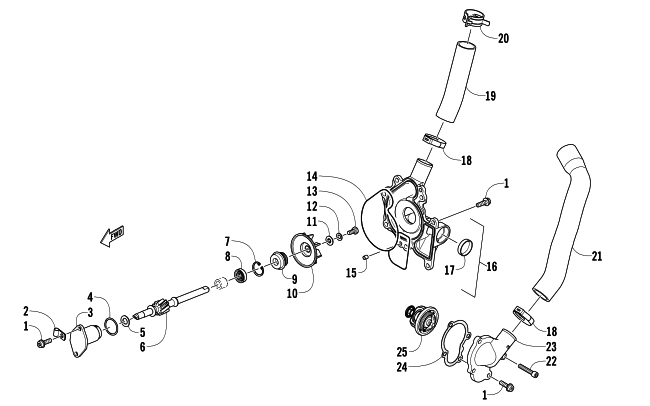 Parts Diagram for Arctic Cat 2015 M 6000 153 SNOWMOBILE WATER PUMP AND THERMOSTAT