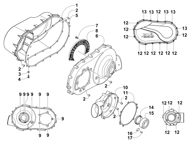 Parts Diagram for Arctic Cat 2014 WILDCAT 4 LTD ATV CLUTCH SIDE ENGINE COVERS
