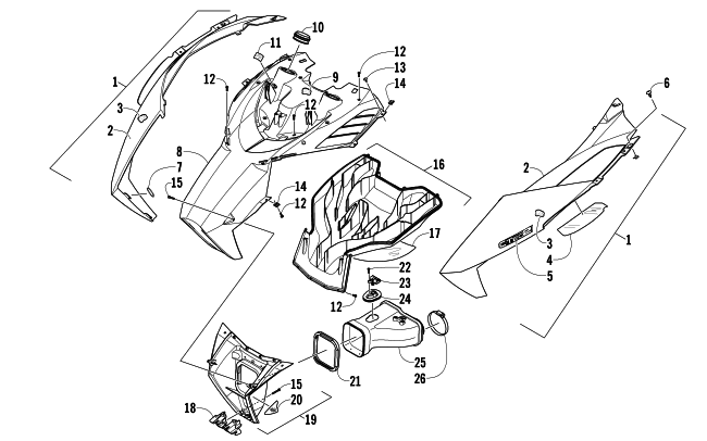 Parts Diagram for Arctic Cat 2014 ZR 6000 EL TIGRE SNOWMOBILE HOOD AND AIR INTAKE ASSEMBLY